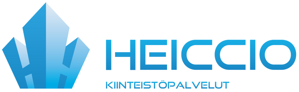 Heicio Oy:n logo ja tunnus / Favicon. 2 kolmi ulotteista h kirjainta jotka muovostavat Talon. Lisäksi logo teksti Heiccio kiinteistöpalvelut. Sininen tekstiväri.